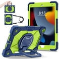 thumbnail image 1 of SaniMore Case foriPad 10.2 inch 9th/8th/7th Generation (2021/2020/2019), Shockproof Bumper Shoulder Strap 360° Rotating Handle Bracket + Pencil Holder Tri-layer Hybird Anti-drop Kids Shell, Navy+Green, 1 of 8