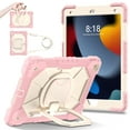 thumbnail image 1 of SaniMore Case foriPad 10.2 inch 9th/8th/7th Generation (2021/2020/2019), Shockproof Bumper Shoulder Strap 360° Rotating Handle Bracket + Pencil Holder Tri-layer Hybird Anti-drop Kids Shell, Rosegold, 1 of 8