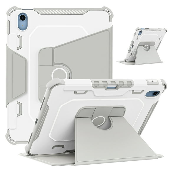 SaniMore Case for iPad 10th Generation 10.9" 2022, 360° Rotation Flip Stand with Auto Wake/Sleep Pencil Holder Shoulder Strap Rugged Heavy Duty Full Protective Shell, Gray