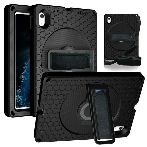 SaniMore Case for iPad 10th Generation 10.9" 2022, 360°Rotation Kickstand/Holder Adjustable/Detachable Hand Rope Crossbody Lanyard Anti-fall Shockproof Heavy Duty Protection Case, Black