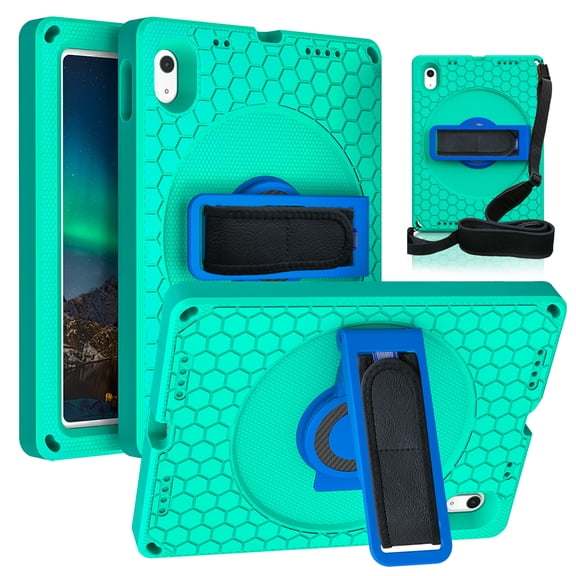 SaniMore Case for iPad 10th Generation 10.9" 2022, 360°Rotation Kickstand/Holder Adjustable/Detachable Hand Rope Crossbody Lanyard Anti-fall Shockproof Heavy Duty Protection Case, Green