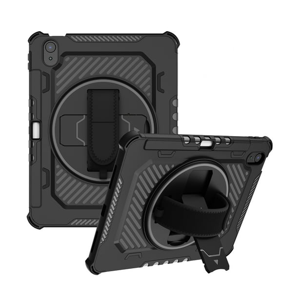 SaniMore Case for iPad 10th Generation 10.9" 2022, Hand Rope + Pen Holder + Hidden Kickstand Lens All-inclusive Anti-drop Shockproof Heavy Duty Protective Case for iPad 10th Gen 2022, Black