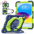 thumbnail image 1 of SaniMore Case for iPad 10th Generation 10.9" 2022, Shockproof Bumper Shoulder Strap 360° Rotating Handle Bracket + Pencil Holder Tri-layer Hybird Anti-drop Kids Shell, Navy+Green, 1 of 8