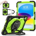 thumbnail image 1 of SaniMore Case for iPad 10th Generation 10.9" 2022, Shockproof Bumper Shoulder Strap 360° Rotating Handle Bracket + Pencil Holder Tri-layer Hybird Anti-drop Kids Shell, Black+Green, 1 of 8