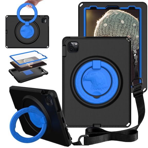 SaniMore Case for iPad Air 4th/5th, iPad Pro 11(2022/2020/2021/2018), Kid-friendly EVA Shockproof Case with Shoulder Strap Screen Protector Handle Stand Dual-layer Full Protective Case, Black