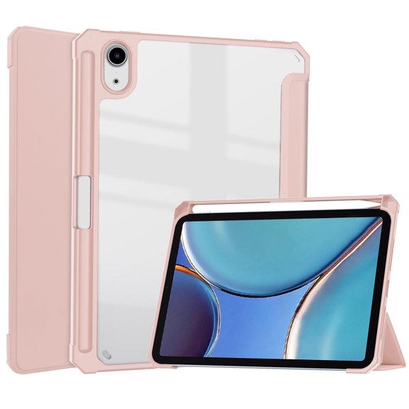 SaniMore Case for iPad Mini 6 8.3", Auto Sleep/Wake Shock Resistant [Built-in Pencil Holder] Flip Stand [Dual Angle] Transparent Slim Lightweight Anti-fall Tablet Shell, Rosegold