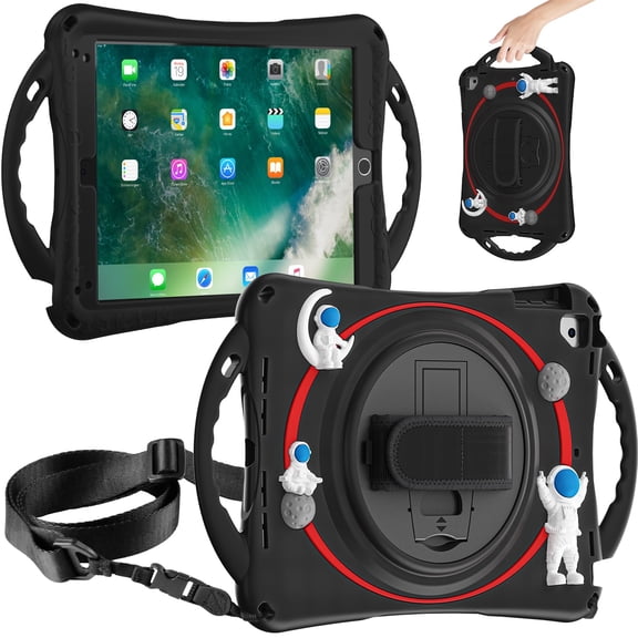 SaniMore Case for iPad Mini 6 8.3":  Kids-Proof Light EVA Drop Resistant Shockproof, Folding Handle Stand + Pencil Holder + Shoulder Strap Heavy Duty Protective Cover for iPad Mini 6, Black