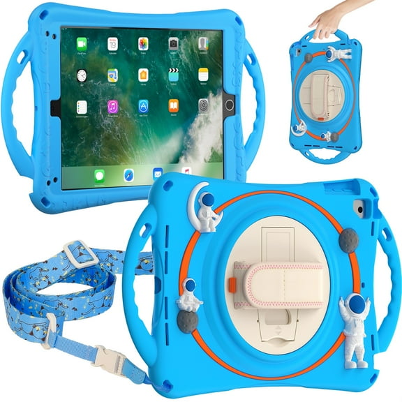 SaniMore Case for iPad Mini 6 8.3":  Kids-Proof Light EVA Drop Resistant Shockproof, Folding Handle Stand + Pencil Holder + Shoulder Strap Heavy Duty Protective Cover for iPad Mini 6, Blue