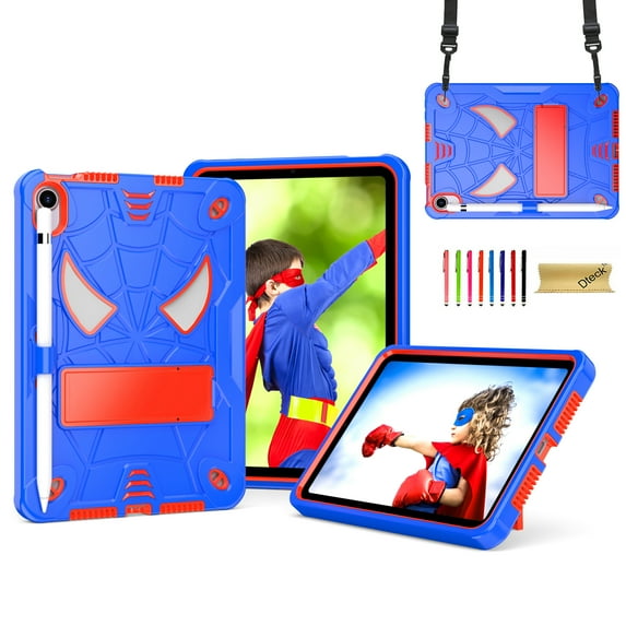 SaniMore Case for iPad Mini 6 8.3", Screen Protector & Shoulder Strap & Hidden Bracket & Pen Slot Heavy Duty Protective Shockproof Hybird Shell for iPad Mini 6 8.3", Blue+Red