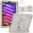 thumbnail image 1 of SaniMore Case for iPad Mini 6 8.3", with Shoulder Strap Pencil Slot Hybird PC TPU Back Cover 360° Ratating Handle Bracket Shockproof Anti-fall Rugged Kids Shell, Khaki, 1 of 18