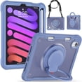thumbnail image 1 of SaniMore Case for iPad Mini 6 8.3", with Shoulder Strap Pencil Slot Hybird PC TPU Back Cover 360° Ratating Handle Bracket Shockproof Anti-fall Rugged Kids Shell, Purple, 1 of 18