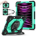 thumbnail image 1 of SaniMore Case for iPad Pro 11 2022/2021/2020/2018,iPad Air 5th/4th Generation/ipad 10.9" 2020, Shockproof Shoulder Strap 360° Rotating Handle Bracket Pencil Holder Hybird Anti-drop Shell, Black+Mint, 1 of 8