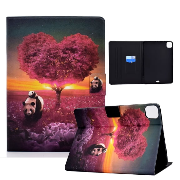 SaniMore Case for iPad Pro 11 2024, Auto Wake/Sleep Card Holder Kickatnd PU Leather Tablet Cover Color Lovely Painting Pattern Shockproof TPU Backplane Protective Case, Panda