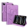 thumbnail image 1 of SaniMore Case for iPad Pro 11 2024, PU Leather Case with Embossed Butterfly Shockproof TPU Back Card/Pen Holder Anti-slip Stand Full Protective Fashion Wallet Cover, Purple, 1 of 12