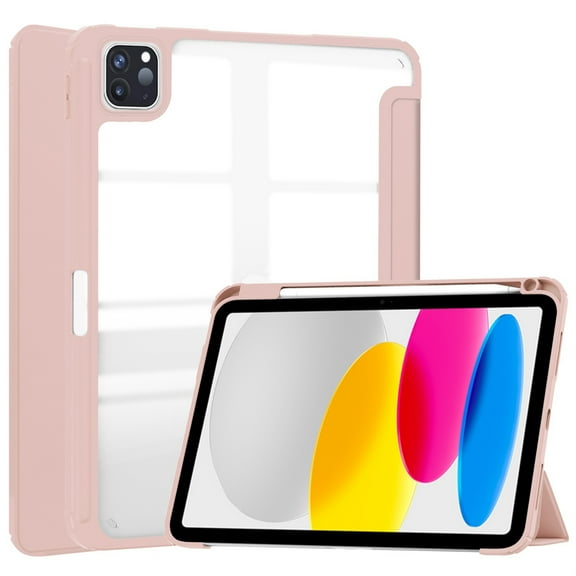 SaniMore Case for iPad Pro 12.9 2018/2020/2021/2022, Auto Sleep/Wake Shock Resistant [Built-in Pencil Holder] Flip Stand [Dual Angle] Transparent Slim Lightweight Anti-fall Tablet Shell, Rosegold