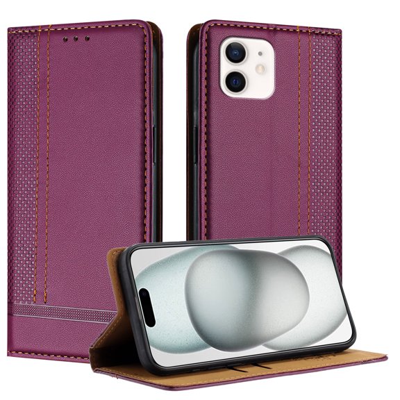 SaniMore Case for iPhone 11, Wear-resistant PU Leather Retro Durable TPU Shell Flip Folio Stand, Full Body Protection Magnetic Clasp Business Shell for iPhone 11(6.1" 2019), Purple