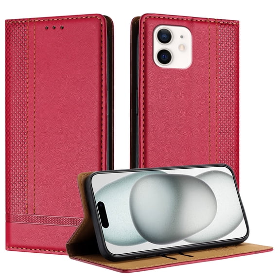SaniMore Case for iPhone 11, Wear-resistant PU Leather Retro Durable TPU Shell Flip Folio Stand, Full Body Protection Magnetic Clasp Business Shell for iPhone 11(6.1" 2019), Red