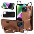 thumbnail image 1 of SaniMore Case for iPhone 13, PU Leather Durable [Back Card Slots] Wristlet Kickstand Buckle Protective Bumper Cover Shockproof Anti-fall/Anti-scratch for Ladies, Brown, 1 of 10