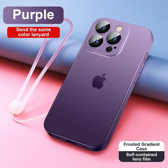SaniMore Case for iPhone 13 Pro Max 6.7" 2021, All-inclusive Lens Flim Dustproof Anti-scratch Frosted PC Backplane Detachable Wrist Strip Gradient Slim Lightweight Shockproof Case, Purple