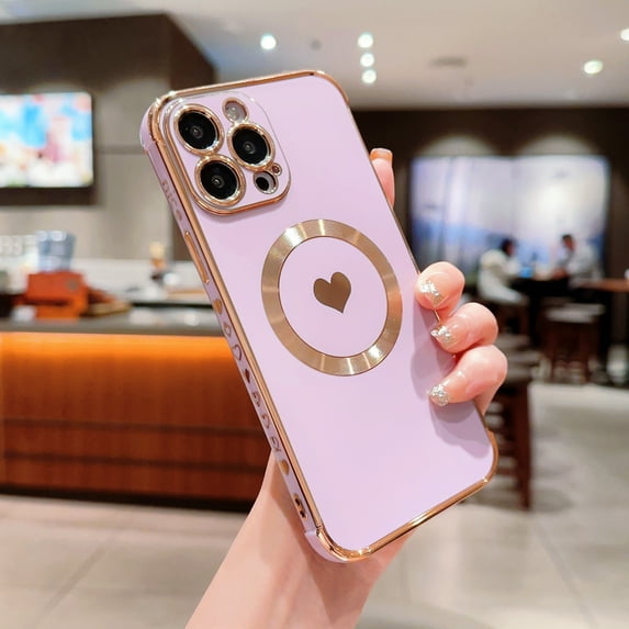 SaniMore Case for iPhone 13 Pro Max 6.7" 2021, Cute Luxury Soft Plating Bumper Shockproof TPU Thin Lightweight Magnetic Shell Wireless Charging Girly Anti-drop Shell for iPhone 13 Pro Max, Purple