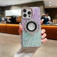 thumbnail image 1 of SaniMore Case for iPhone 13 Pro Max, Gradient Glitter Bling Backplane Magnetic Rotating Ring Stand Lens Protection Electroplated Anti-shock Anti-scratch for Girls Women, B-Purple/Green, 1 of 11