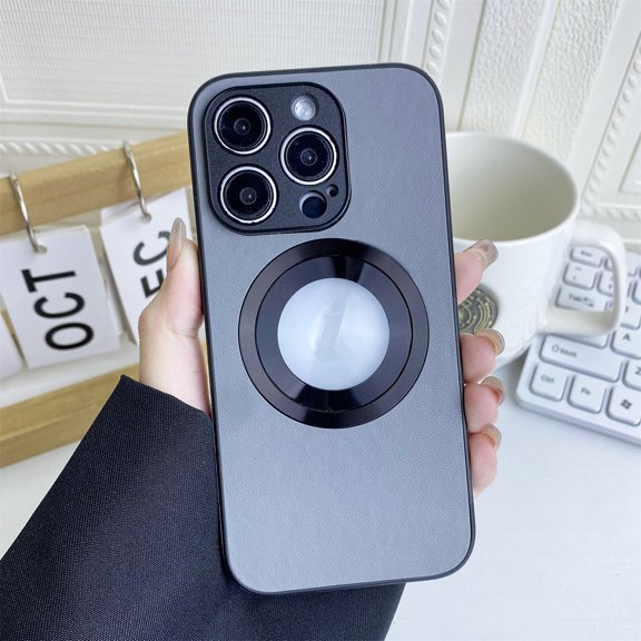 SaniMore Case for iPhone 13 Pro Max,  Skin Feeling Vegan PU Leather Magnetic Logo View, Full Protection with Camera Frame, Wireless Charging, Shockproof Bumper Anti-scracth, Gray