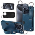 thumbnail image 1 of SaniMore Case for iPhone 13 Pro, PU Leather Durable [Back Card Slots] Wristlet Kickstand Buckle Protective Bumper Cover Shockproof Anti-fall/Anti-scratch for Ladies, Blue, 1 of 11