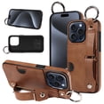 thumbnail image 1 of SaniMore Case for iPhone 13 Pro, PU Leather Durable [Back Card Slots] Wristlet Kickstand Buckle Protective Bumper Cover Shockproof Anti-fall/Anti-scratch for Ladies, Brown, 1 of 2