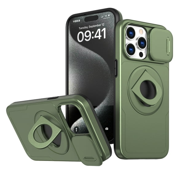SaniMore Case for iPhone 13 Pro, Slidng Camera Window with Kickstand Holder, Magnetic Car Mount, Function Slim Fit Protection Shockproof Anti-fall Magnetic Cover for iPhone 13 Pro, Olivegreen