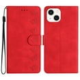thumbnail image 1 of SaniMore Case for iPhone 14 6.1" 2022, [Card Slots + Cash Pocket] Removeable Wrist Strap PU Leather Embossed Butterfly Flip Kickstand Magnetic Clasp Full Body Protective Shell, Red, 1 of 10