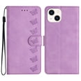 thumbnail image 1 of SaniMore Case for iPhone 14 6.1" 2022, [Card Slots + Cash Pocket] Removeable Wrist Strap PU Leather Embossed Butterfly Flip Kickstand Magnetic Clasp Full Body Protective Shell, Purple, 1 of 10