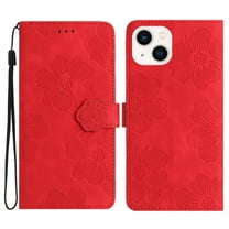 SaniMore Case for iPhone 14 6.1" 2022, [Card Slots   Cash Pocket   Removeable Wrist Strap] PU Leather Embossed Flower Flip Kickstand 360° All-around Protective Wallet Shell For iPhone 14, Red
