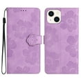 thumbnail image 1 of SaniMore Case for iPhone 14 6.1" 2022, [Card Slots + Cash Pocket + Removeable Wrist Strap] PU Leather Embossed Flower Flip Kickstand 360° All-around Protective Wallet Shell For iPhone 14, Purple, 1 of 11