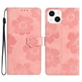 thumbnail image 1 of SaniMore Case for iPhone 14 6.1" 2022, [Card Slots + Cash Pocket + Removeable Wrist Strap] PU Leather Embossed Flower Flip Kickstand 360° All-around Protective Wallet Shell For iPhone 14, Pink, 1 of 11