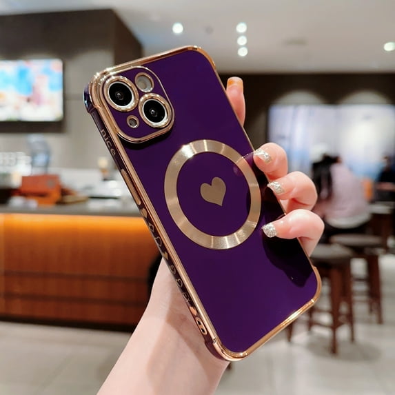 SaniMore Case for iPhone 14 6.1" 2022, Cute Luxury Soft Plating Bumper Shockproof TPU Thin Lightweight Magnetic Shell Wireless Charging Girly Anti-drop Shell for iPhone 14 6.1" 2022, Darkpurple