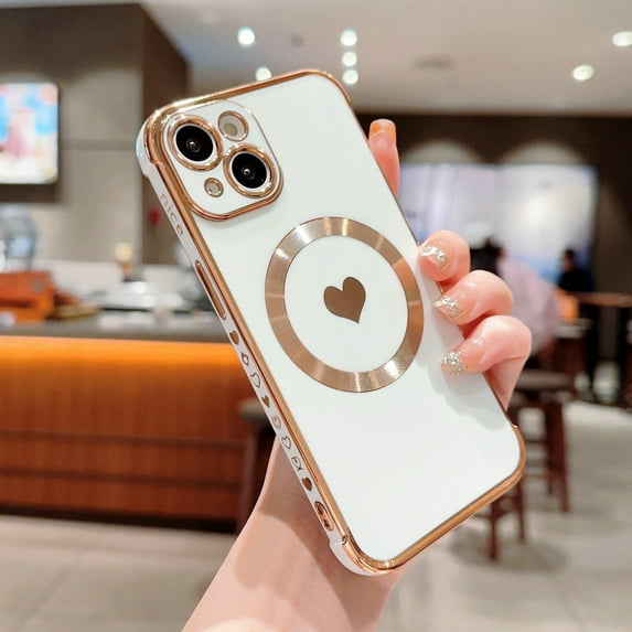 SaniMore Case for iPhone 14 6.1" 2022, Cute Luxury Soft Plating Bumper Shockproof TPU Thin Lightweight Magnetic Shell Wireless Charging Girly Anti-drop Shell for iPhone 14 6.1" 2022, White