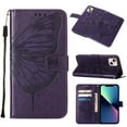 thumbnail image 1 of SaniMore Case for iPhone 14 (6.1" 2022), PU Leather Full-body Protective Cover with Luxury Embossed Butterfly [Wrist Strap & Card Slots & Flip Kickstand] Shockproof Wallet Cover, Purple, 1 of 9