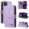thumbnail image 1 of SaniMore Case for iPhone 14 6.1" 2022, PU Leather Zipper Wallet Cover with [RFID Blocking] Card Slot Magnetic Clsap Flip Folio with Wrist/Crossbody Strap Kickstand Full Protective Cover, Purple, 1 of 14