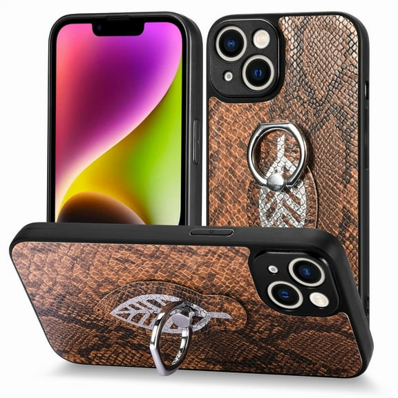 SaniMore Case for iPhone 14 6.1" 2022, Python Pattern Skin Lens All-inclusive 360 Degree Ratating Kickstand Anti-scratch Slim Lightweight Wireless Charging Fashion Luxury Shell For iPhone 14, Brown