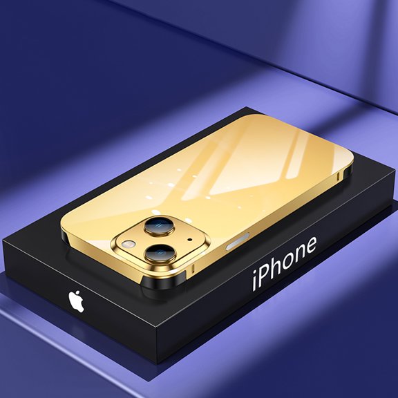SaniMore Case for iPhone 14 (6.1" 2022), Stainless Steels Backplane Anti-fingerprint [Stylish Design] Ultra-slim Lightweight Heavy Duty Protective Shell Shockproof Anti-fall, #1 Gold