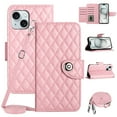 thumbnail image 1 of SaniMore Case for iPhone 14, PU Leather 3D Lattice Stylish for Girls Crossbody Lanyard Flip Kickstand Card Slots Cash Pocket Magnetic Clasp Full Body Protective Shockproof Wallet Shell, Pink, 1 of 9