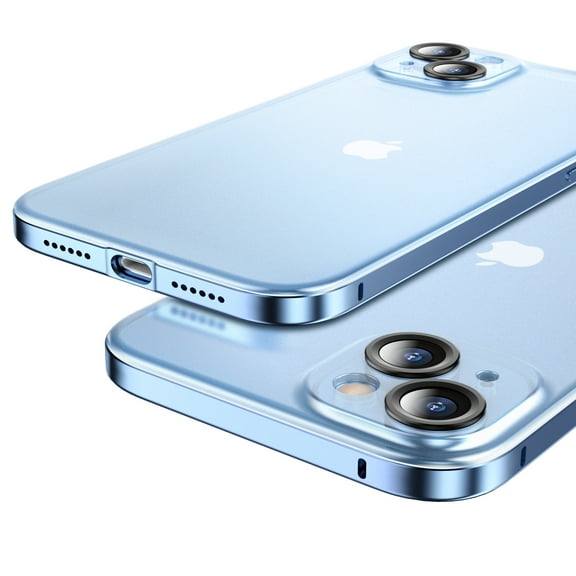 SaniMore Case for iPhone 14 Plus (6.7" 2022), Aluminum Alloy PC Clear Frosted Shell [Lens Protective Ring] Shockproof Anti-fall Anti-fingerprint Rugged Skin-feel Shell for iPhone 14 Plus, Blue