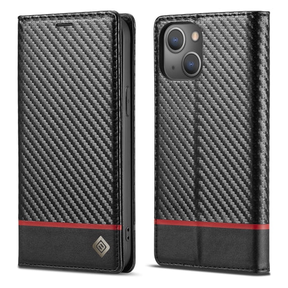 SaniMore Case for iPhone 14 Plus 6.7" 2022, Carbon Fiber Skin PU Leather Flip Filio Case Kickstand Card Slots Cash Pocket Full Body Protetcion Case For iPhone 14 Plus, Horizontal Line