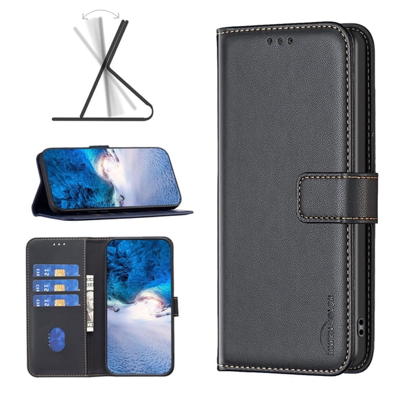 SaniMore Case for iPhone 14 Plus (6.7" 2022), PU Leather Flip Folio Book Protective Cover with Cash Pocket Magnetic Clasp Credit Card Holder Kickstand Men Women TPU Shockproof Wallet Shell, Black