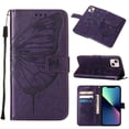 thumbnail image 1 of SaniMore Case for iPhone 14 Plus (6.7" 2022), PU Leather Full-body Protective Cover with Luxury Embossed Butterfly [Wrist Strap & Card Slots & Flip Kickstand] Shockproof Wallet Cover, Purple, 1 of 9