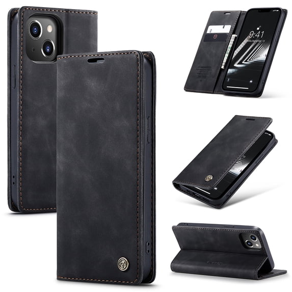 SaniMore Case for iPhone 14 Plus 6.7" 2022, Premium PU Leather Magnetic Cover Card Slots Cash Pocket Flip Kickstand Shockproof TPU Shell Full Protective Business Retro Case for iPhone 14 Plus, Black