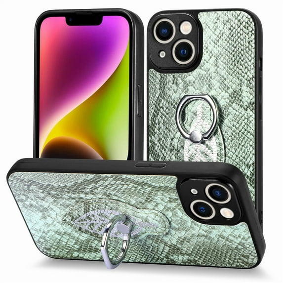 SaniMore Case for iPhone 14 Plus 6.7" 2022, Python Pattern Skin Lens All-inclusive 360 Degree Ratating Kickstand Anti-scratch Slim Lightweight Wireless Charging Fashion Luxury Shell, Green