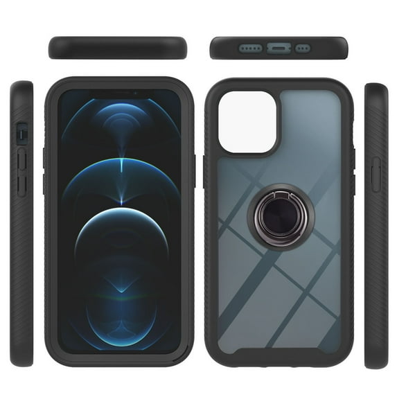 SaniMore Case for iPhone 14 Plus 6.7" 2022 Release, Rugged PC Backplane Shockproof TPU Bumper 360° Rotatng Ring/Kickstand Anti-drop Heavy Duty Protective Case For iPhone 14 Plus, Black