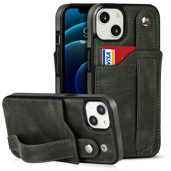 SaniMore Case for iPhone 14 Plus 6.7" 2022, [Wrist Strap & Card Slot & Support Stand] PU Leather Skin [Wear-resistant Anti-drop Shockproof] Slim Lightweiht Shell For iPhone 14 Plus 6.7", BGreen