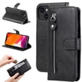 thumbnail image 1 of SaniMore Case for iPhone 14 Plus 6.7" 2022, Zipper Wallet Pocket Caed Slots Retro PU Leather Shockproof Drop-proof Flip Kickstand All-around Protective Shell For iPhone 14 Plus, Black, 1 of 12